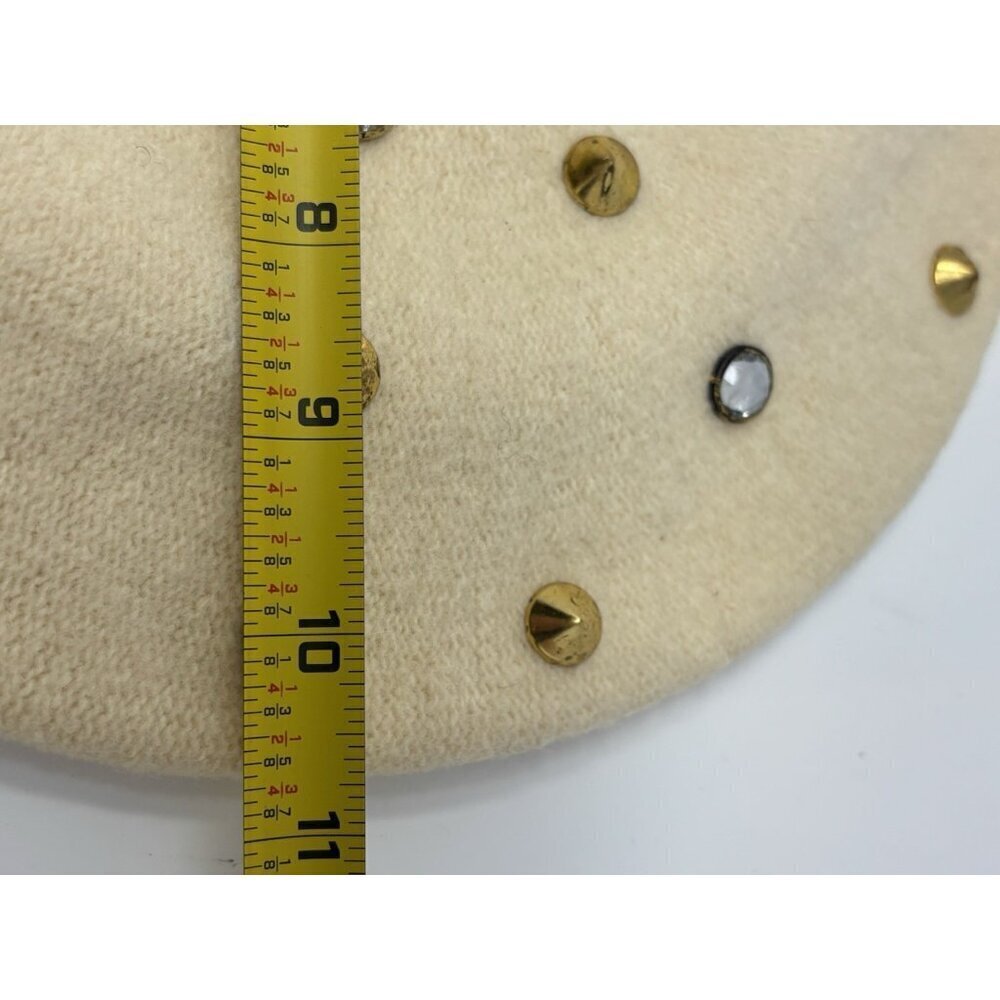 Vintage 70s 60s Cream Ivory Wool Studded Jewel Beret Hat Women's Czechoslovakia - Picture 9 of 12